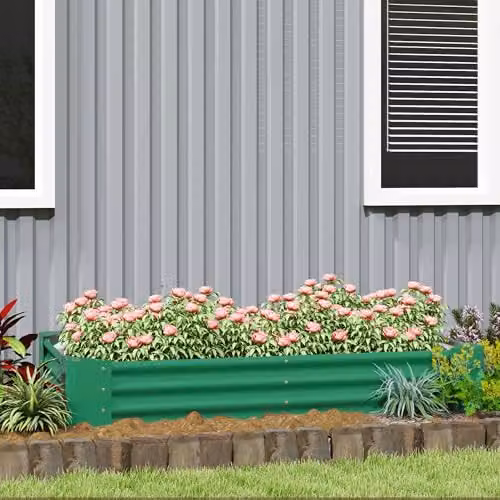 Outsunny Galvanised Steel Raised Garden Bed, Green, W/D/H: 180 x 90 x 30 cm – 4