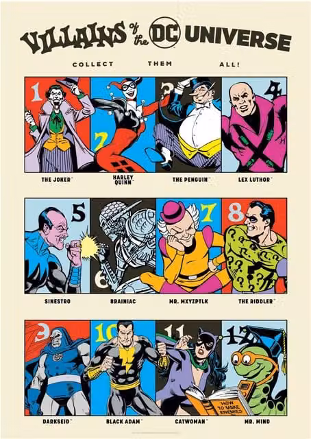 FaNaTtik DC Comics 90th Anniversary Villains Multicolour A3 Art Print