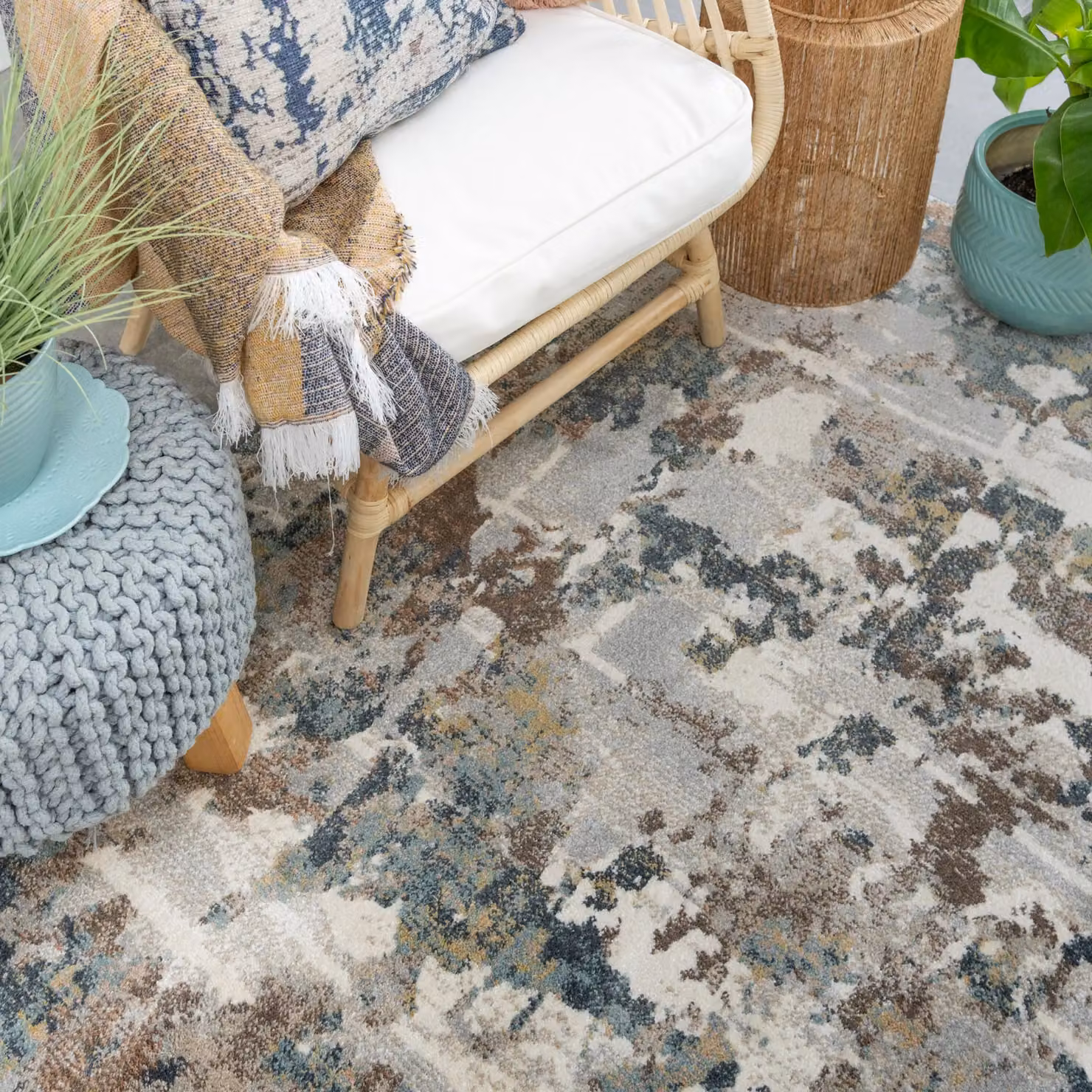 Kukoon Abstract Modern Soft Area Rug in Blue, Grey, Beige and Silver, W: 80 cm, L: 150 cm – 3