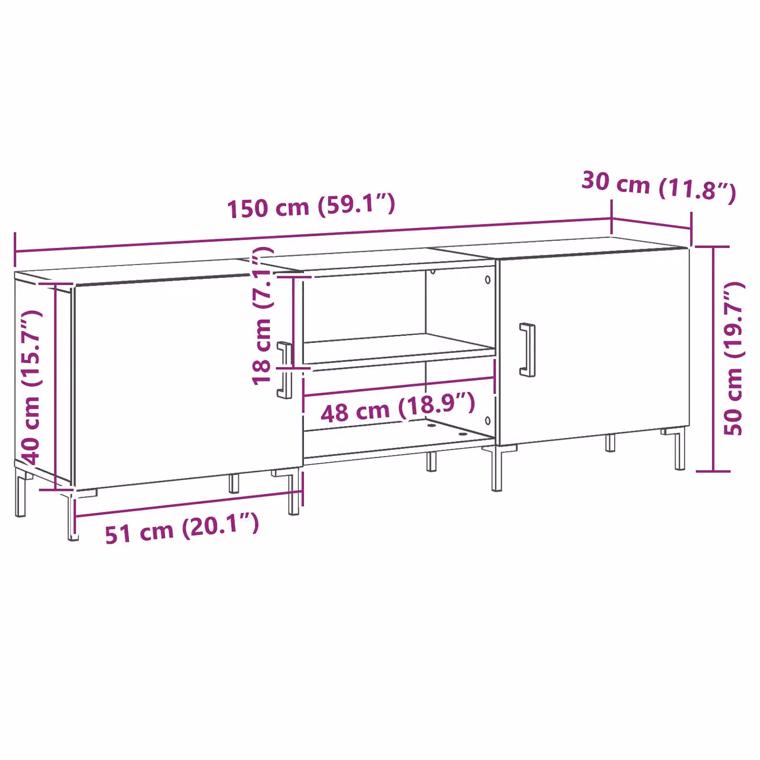 Berkfield Home Modern TV Cabinet in Black Oak, W/D/H: 150 x 30 x 50 cm – 5