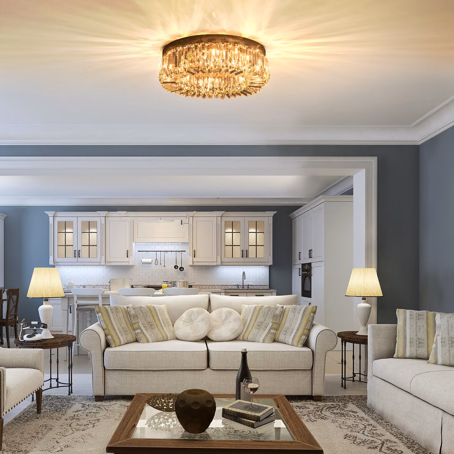 HOMCOM Modern Crystal Ceiling Lamp Chandelier in Silver – 4