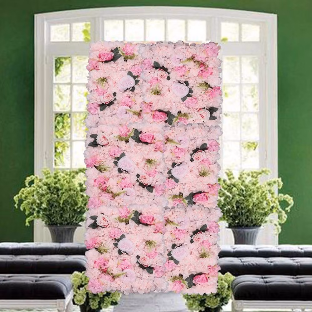 NESTLUNE 12-Piece Pink Artificial Floral Wall Panels, W: 60 cm, H: 40 cm – 3