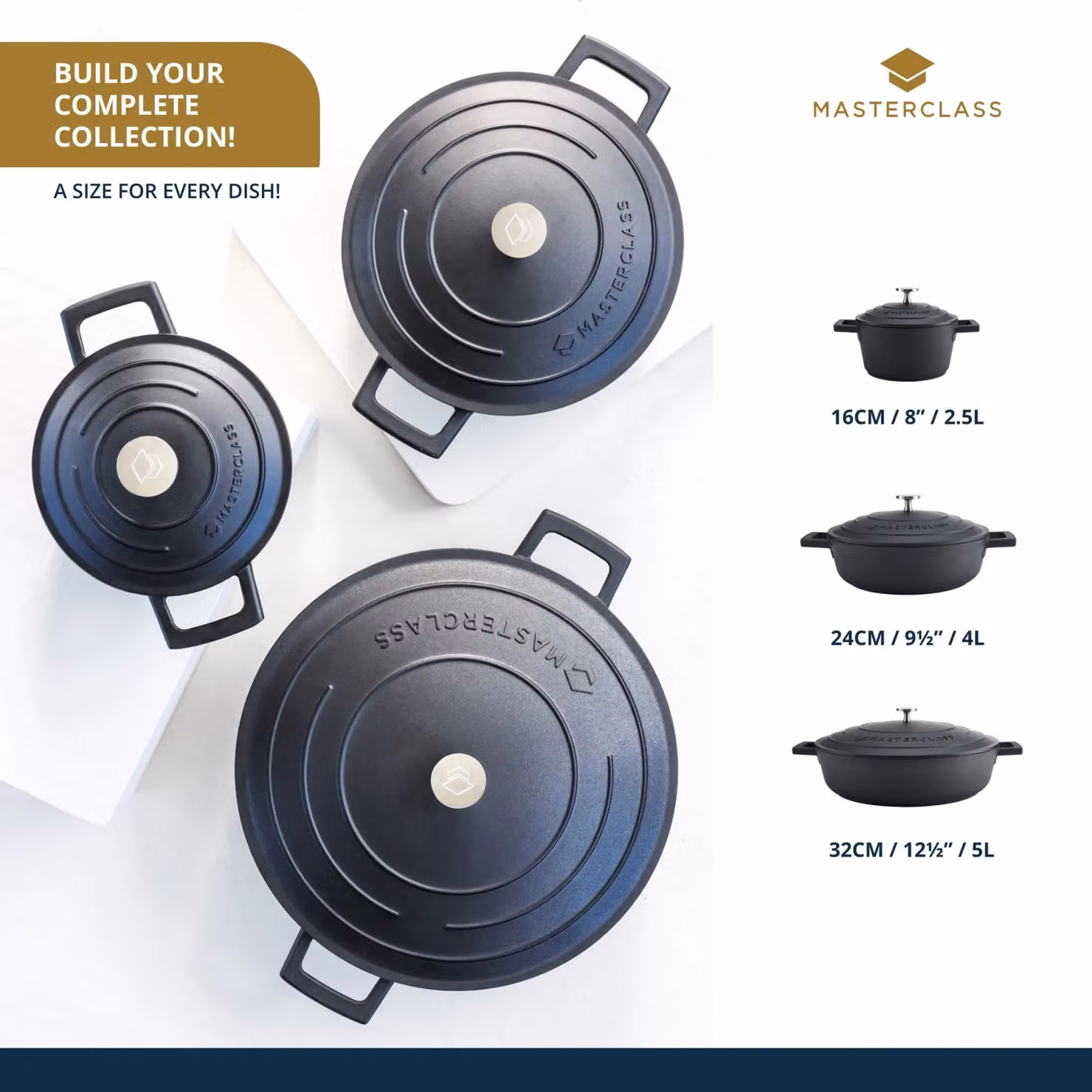 MasterClass Black Cast Aluminium Casserole Dish with Lid, 16 cm – 9