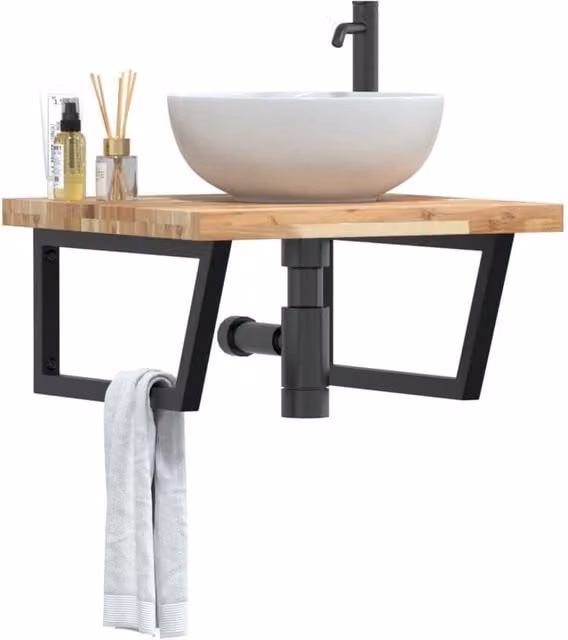 Berkfield Home Wall Mounted Basin Shelf in Brown Acacia Wood and Steel