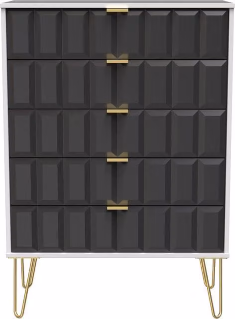 Ready Assembled 2 U Metro 5 Drawer Chest in Dark Grey and Gold