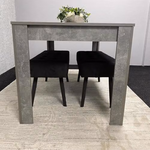 KOSY KOALA Stone Grey Effect Wood Dining Table Set with 2 Black Velvet Benches – 2