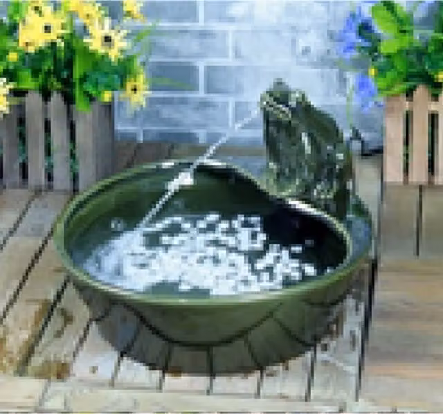Tranquility Ceramic Frog Solar Water Feature in Grey and Green