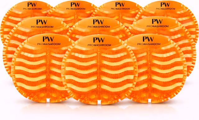 Pro-Washroom Urinal Mats, Pack of 10, Fresh Orange Scent with Anti-Splash and 30 Day Odour Control
