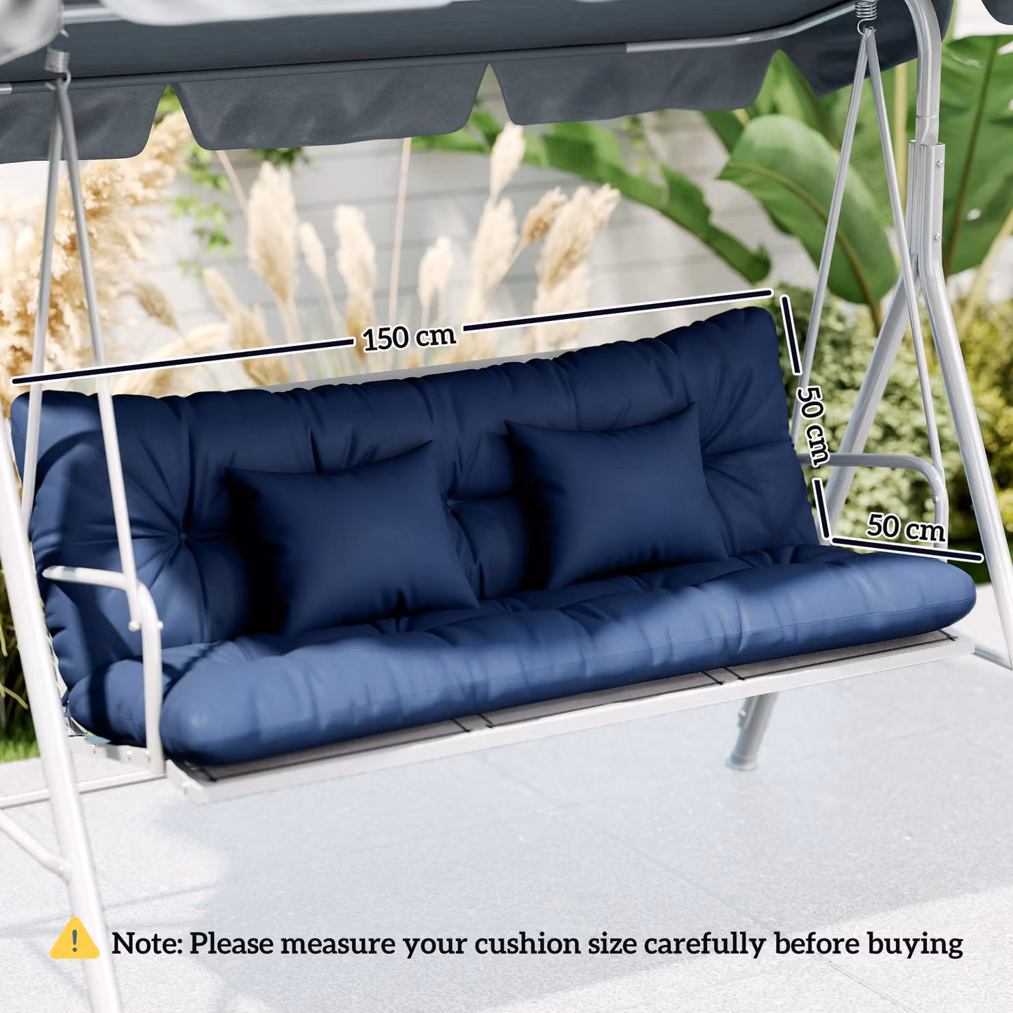 Outsunny Water Repellent Outdoor Seat and Back Cushion Set with 2 Pillows for 3-Seater Chairs, Dark Blue – 3