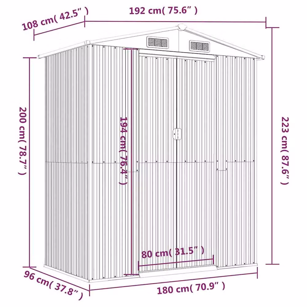 Berkfield Home Garden Shed in Dark Brown Galvanised Steel, W/D/H: 192 x 108 x 223 cm – 4