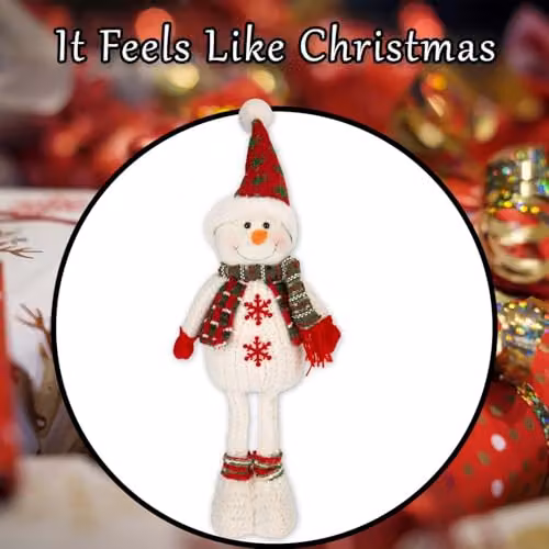 VFM e-Store Christmas Standing Snowman Decoration in White and Green, H 41 cm x W 21.5 cm – 6