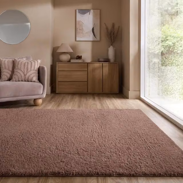 OHS Fluffy Teddy Rug, Non-Slip Soft Faux Fur Area Mat in Brown, W: 230 cm, D: 160 cm