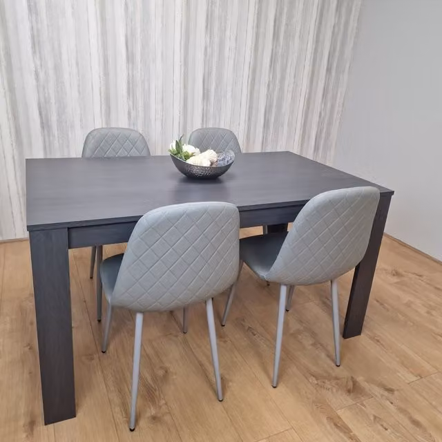 Kosy Koala Modern Rectangular Dining Table and 4 Grey Padded Chairs Set