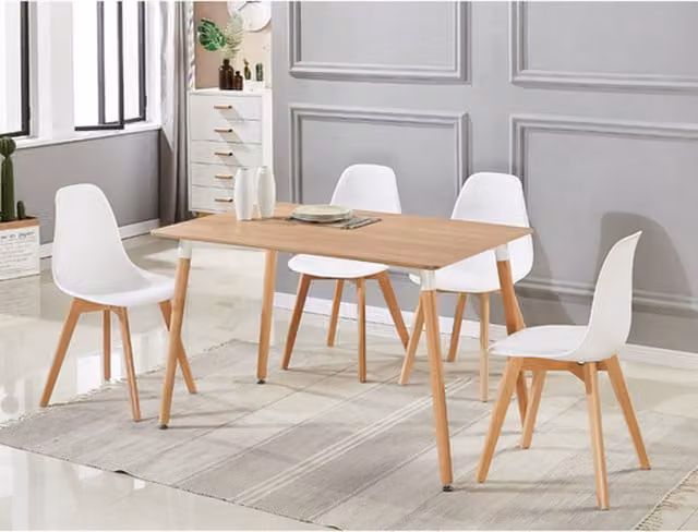 Life Interiors Rico Halo Modern White Dining Set with Rectangular Table and 4 Chairs