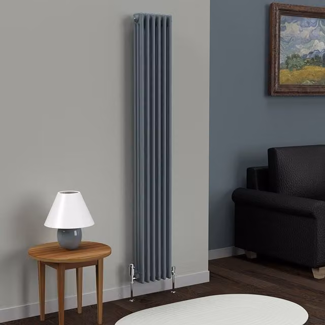 Lux Heat Vertical Coloured Column Radiator in Pebble Grey, H 180 cm x W 29 cm
