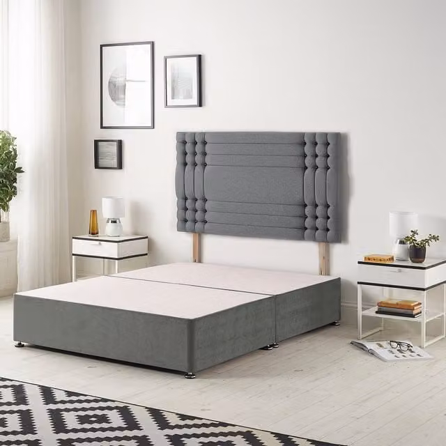 Somnior Beds Ltd Saville Upholstered Velvet Divan Base with Drawers in Grey, W/D/H: 90 x 200 cm