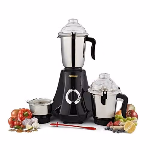 Geepas 750W 3-in-1 Mixer Grinder with Stainless Steel Jars and Overheat Protection, Black