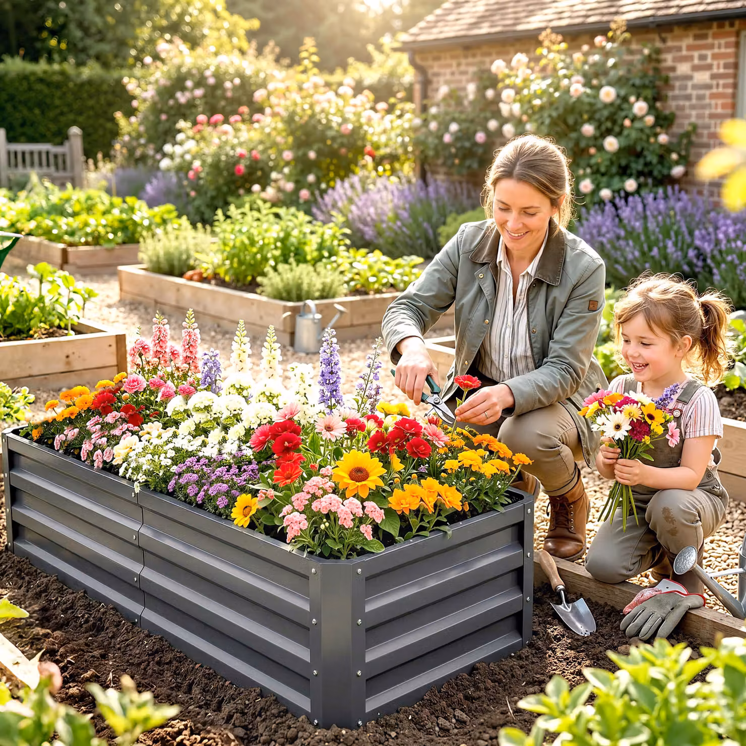 Outsunny Galvanised Steel Raised Garden Bed for Herbs and Vegetables, Light Grey, W/D/H: 60 x 60 x 30.5 cm – 2
