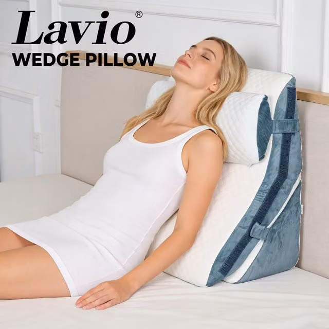 Lavio Adjustable Orthopaedic Gel Foam Wedge Pillow with Removable Breathable Cover, White, Blue or Grey, W/D/H: 61 x 36 x 36 cm