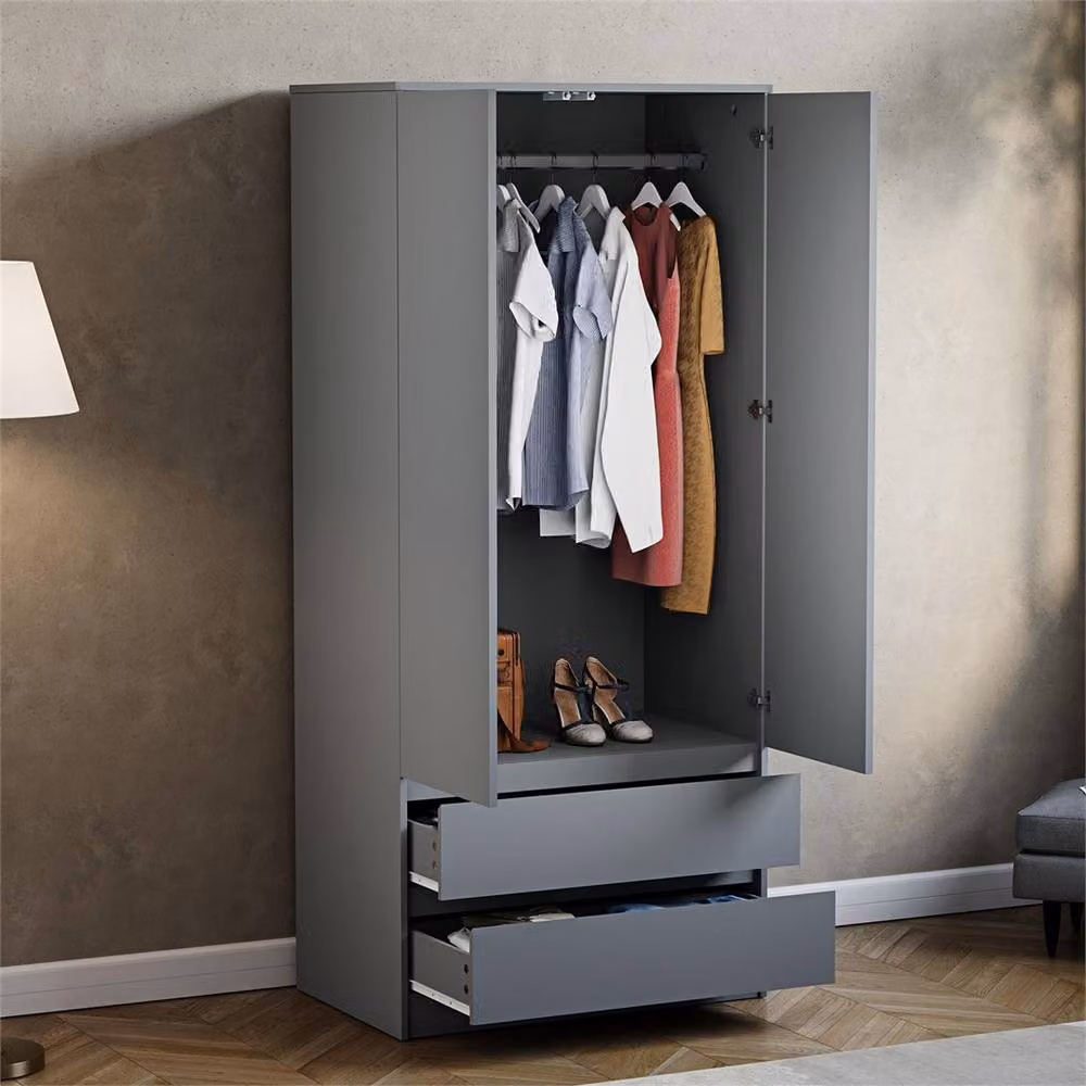 FORGEVIO Modern Grey 2 Door 2 Drawer Wardrobe with Push to Open Mechanism – 3