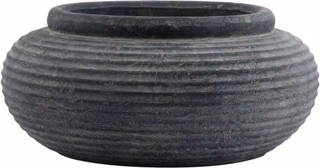 Lemon Pavilion Amalfi Round Ribbed Ceramic Planter, Grey, W: 41 cm, D: 41 cm, H: 19 cm