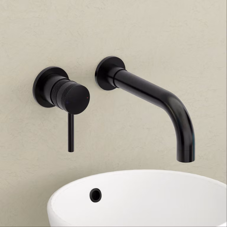Royal Bathrooms Core Wall Mounted Round Mono Basin Mixer Tap in Matt Black