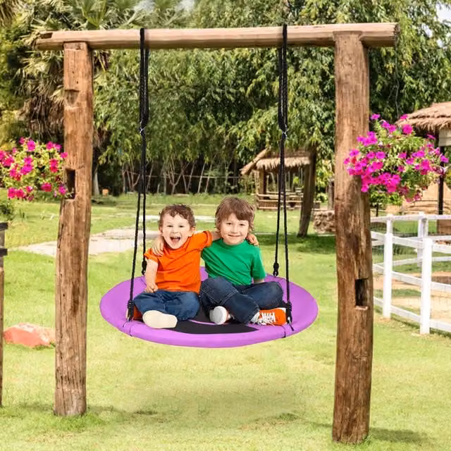 Costway Kids Flying Saucer Tree Swing in Purple with Height-Adjustable Metal and Textile Design