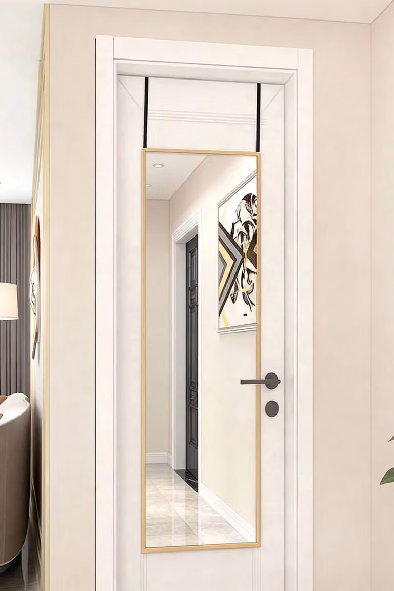 Living and Home Gold Metal Frame Wall Mounted Rectangular Door Mirror, W: 28 cm, H: 78 cm