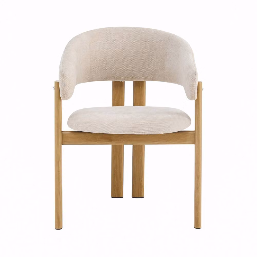 BTM Set of 6 Linen Dining Chairs with Metal and Wood Frames in Beige and Brown – 2
