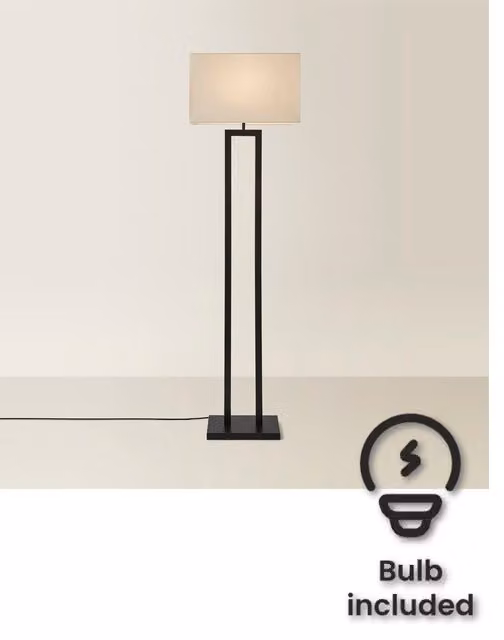 ValueLights Gloria Double Stem Metal Floor Lamp with Rectangular Fabric Shade and LED Bulb in Black – 1