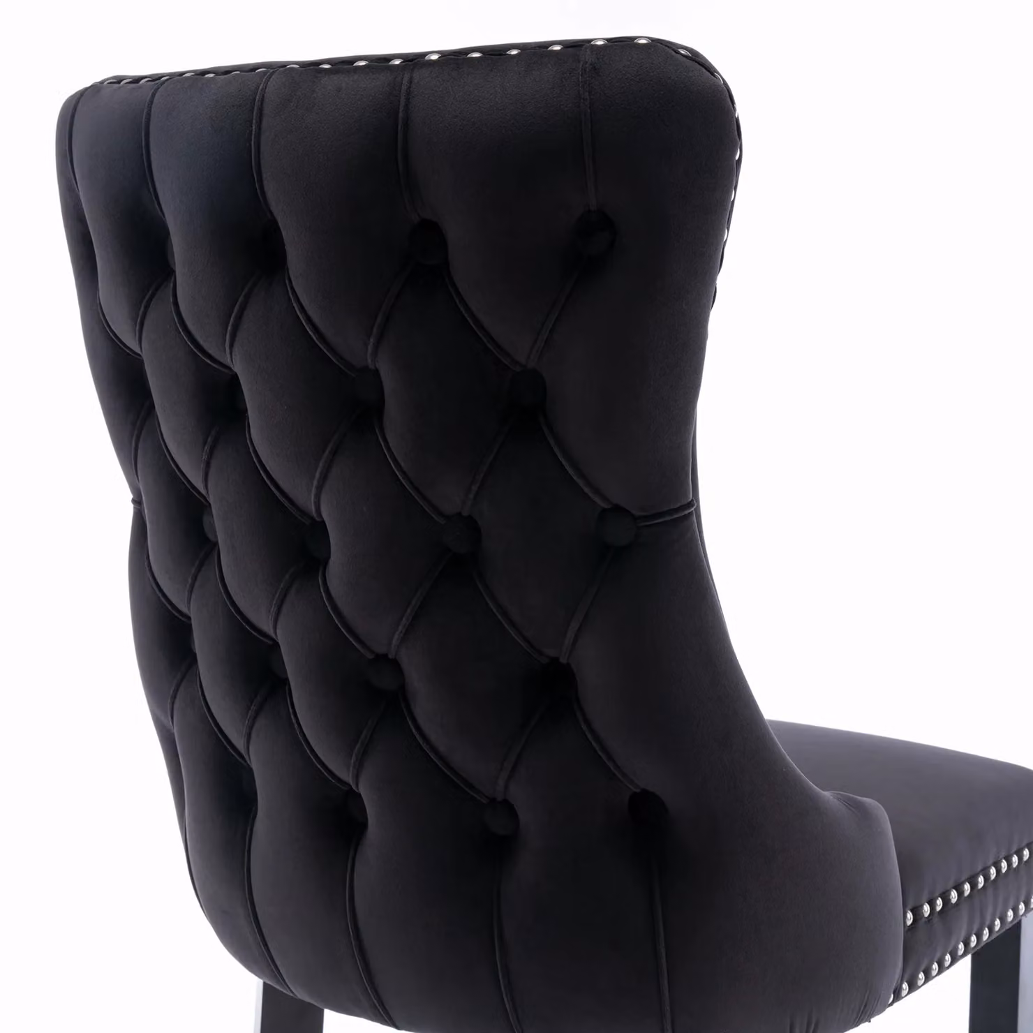 HomeTouch Sierra Set of 4 Black Velvet Tufted Dining Chairs with Oak Wood Legs – 3