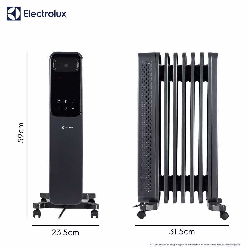 Electrolux 1500W Oil Filled Radiator in Grey with Thermostat, Timer and Safety Protection – 5
