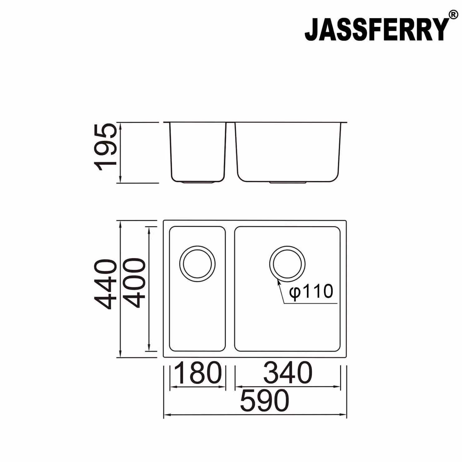 JASSFERRY Undermount Stainless Steel Kitchen Sink with Left Smaller Bowl in Silver – 2