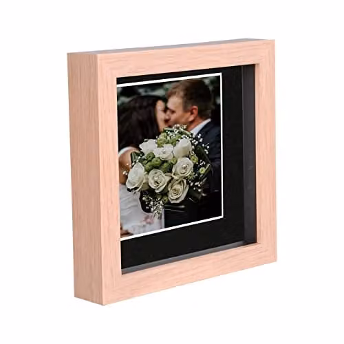 Nicola Spring Light Brown Wooden 3D Shadow Box Photo Frame with Black Mount for Crafts and Memories