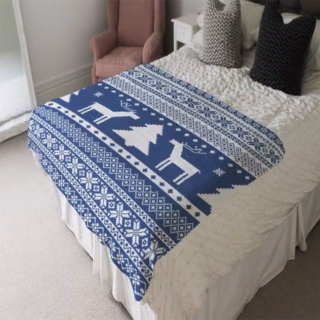 Benjamin Tate Design LTD Blue Knitted Ornamental Pattern Soft Blanket for Adults