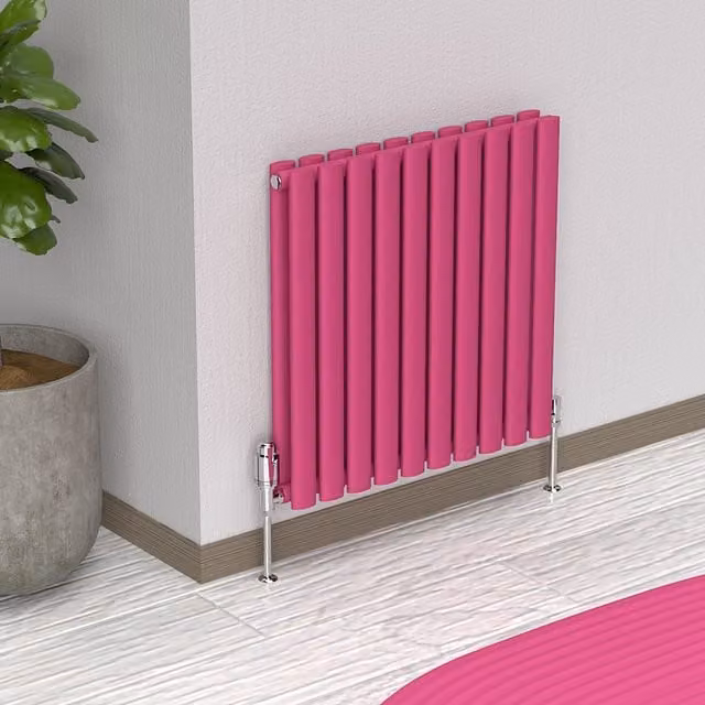 Lux Heat Oval Horizontal Coloured Double Radiator in Pink, W: 60 cm, H: 54 cm