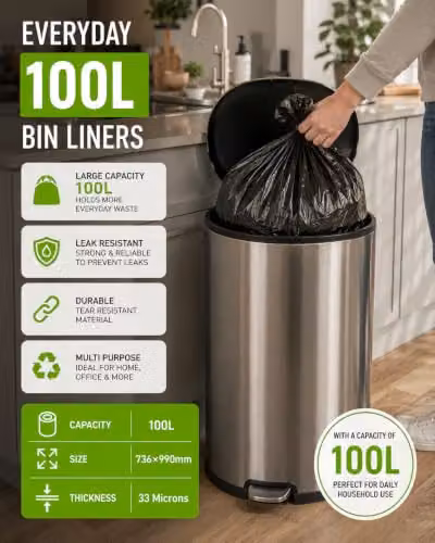 Ecobag Heavy Duty Black Refuse Sacks, 100L, W: 73.6 cm, H: 99.0 cm – 3