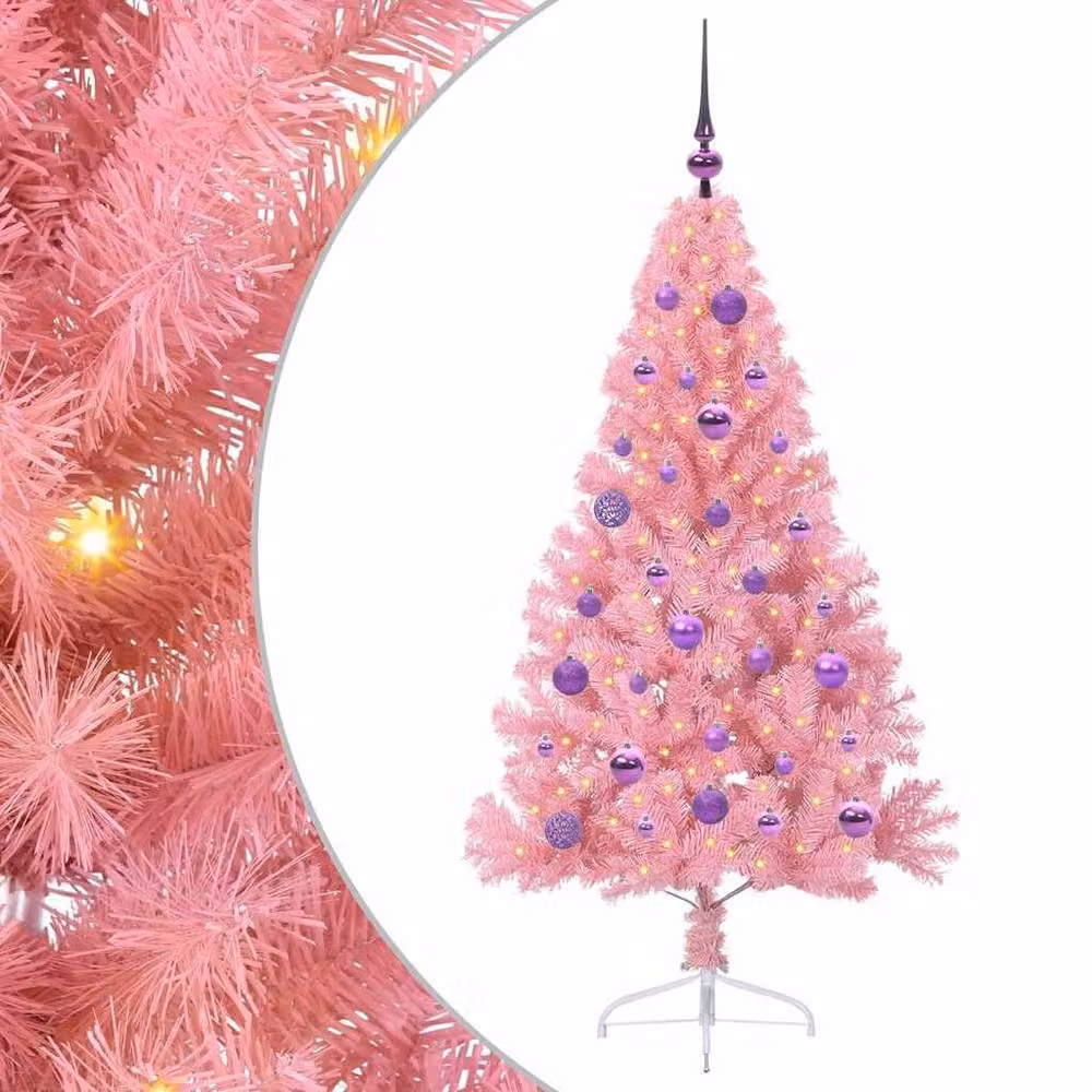 Berkfield Home Artificial Pre-lit Pink Christmas Tree with 150 LEDs, Height: 150 cm – 2