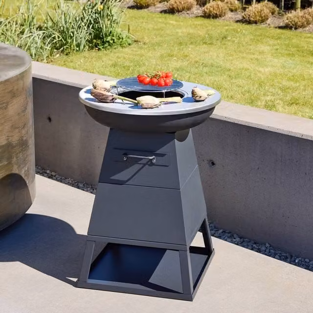 sweeek Black Steel Brazier Barbecue with Warming Rack and Storage Space, Diameter: 59 cm – 1