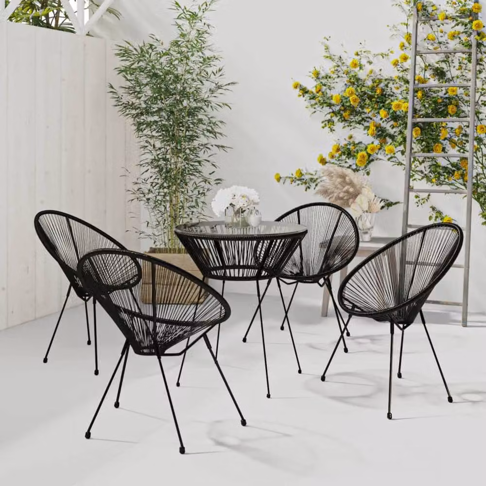 Berkfield Home 5 Piece Black Rattan Garden Dining Set – 2