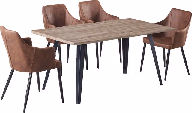 Life Interiors Zarah Rocco Dining Set with Rectangular Live Edge Wood Table and 4 Chairs in Brown and Black