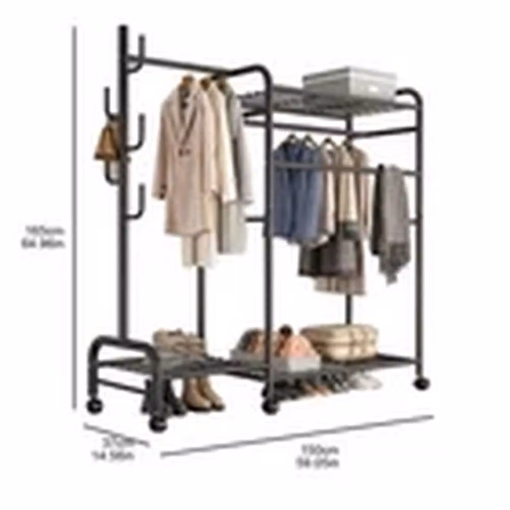 EONLION Heavy Duty Double Clothes Rail Open Wardrobe Garment Rack in Matt Black – 2