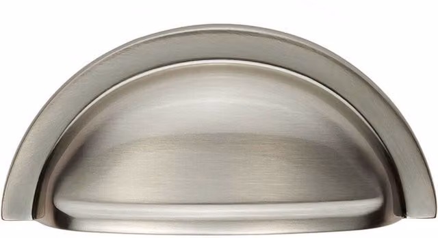 Loops Shell Cabinet Cup Pull Handle in Brushed Silver, Fixing Centres: 76 mm – 1