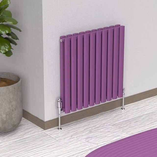 Lux Heat Oval Horizontal Coloured Double Radiator in Pretty Plum Purple, W: 60 cm, H: 54 cm