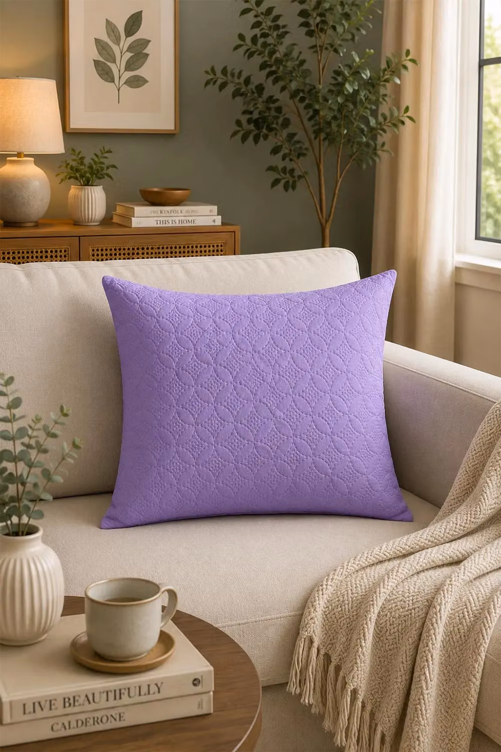 Homescapes Ultrasonic Quilted Embossed Cushion Cover in Purple/Pink, W/D/H: 80 x 80 x 1 cm – 2
