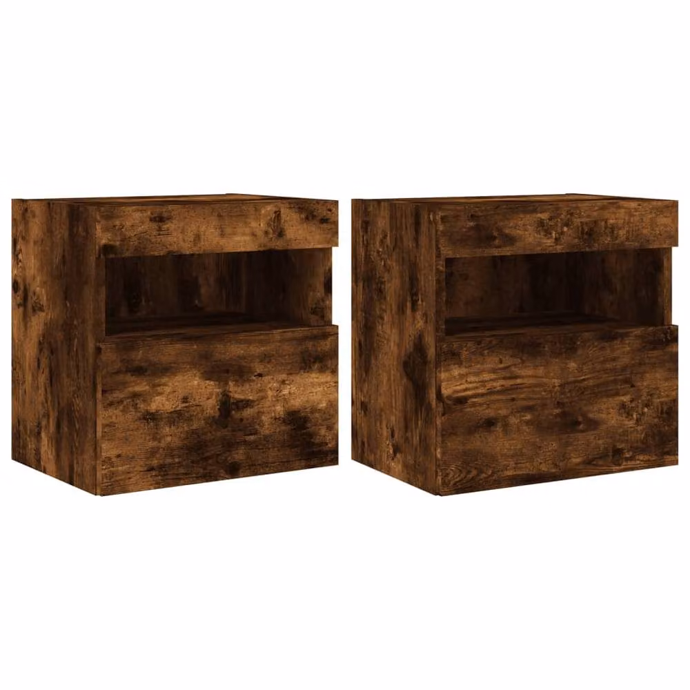 Berkfield Home Set of 2 Modern TV Wall Cabinets with LED Lights in Smoked Oak Brown, W/D/H: 40 x 30 x 40 cm – 2