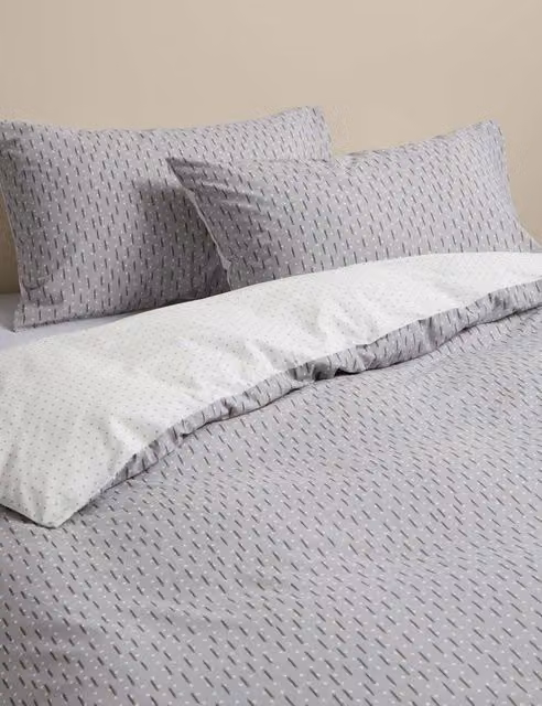 M&S Geometric Graphic Cotton Blend Duvet Cover and Pillowcase Set, Grey Mix, W: 180 cm, L: 200 cm