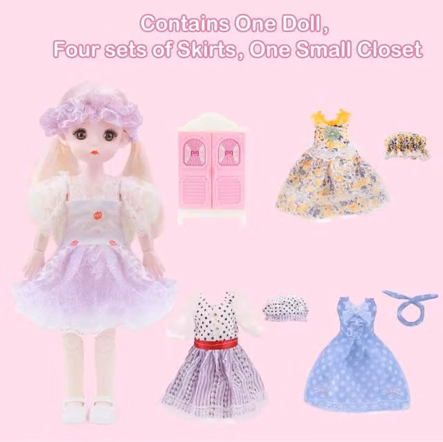 DeAO Toys Multicolour Baby Doll Toy Set with Pink Clothes and Accessories