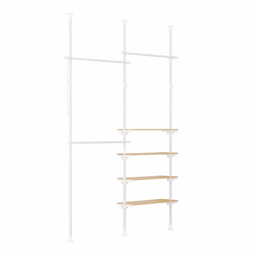 SoBuy Minimalist White Clothes Rail with Metal Frame and Wood Shelves – 2
