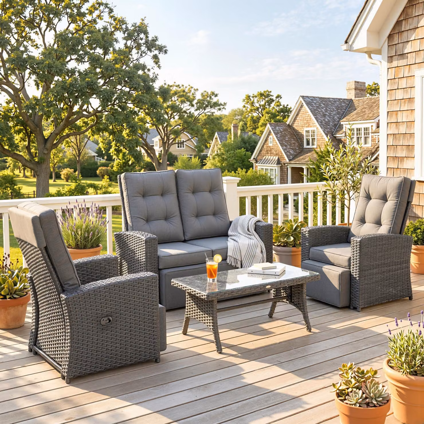 Outsunny 4 Piece Rattan Garden Furniture Set with 2 Seater Sofa, Lounge Armchairs, Coffee Table and Upholstered Cushions in Grey – 2